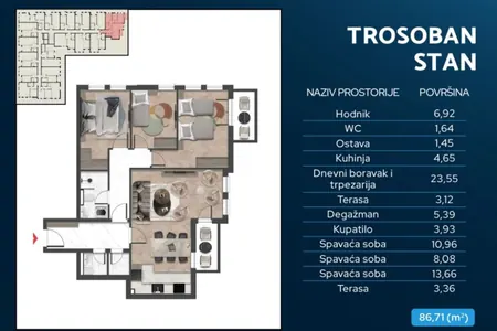 3 bedroom 87m2 apartment for sale in a building under construction in Bar, Cheluga