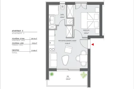 Studio apartment 32 m2 for sale 30 meters from the sea Meljine