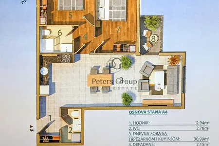 Dvosoban stan (1+2) na prodaju u novoj stambenoj zgradi sa pogledom na grad i planinu