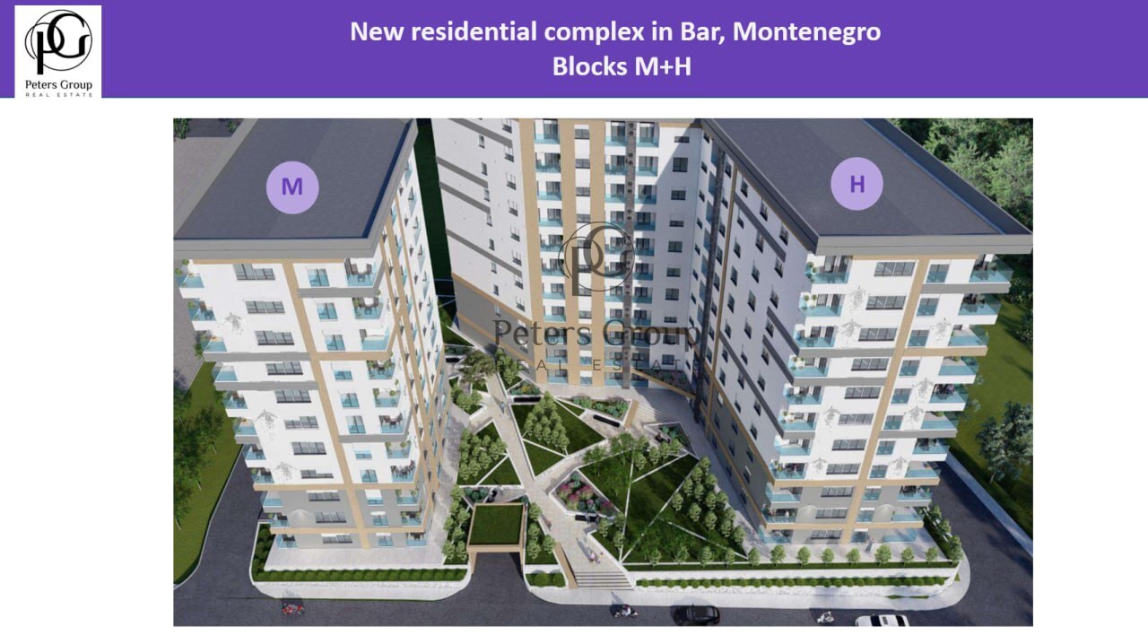 One-bedroom apartments in building H in a new complex near the beaches and the center of Bar are fo