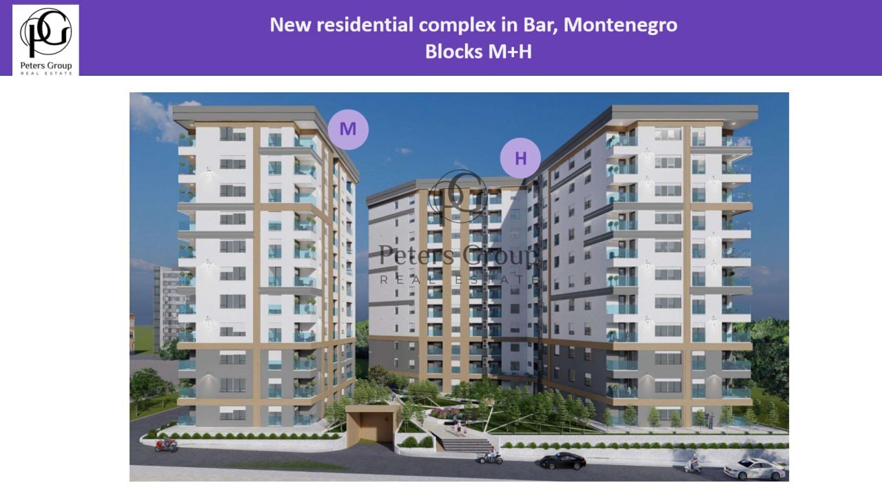 One-bedroom apartments in building H in a new complex near the beaches and the center of Bar are fo