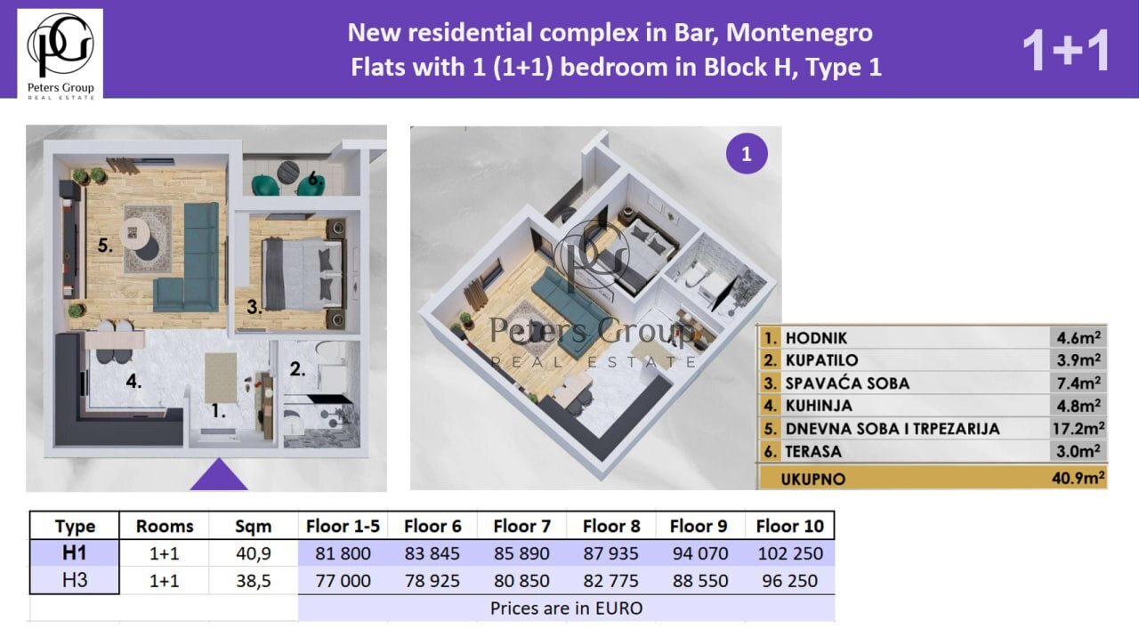 One-bedroom apartments in building H in a new complex near the beaches and the center of Bar are fo