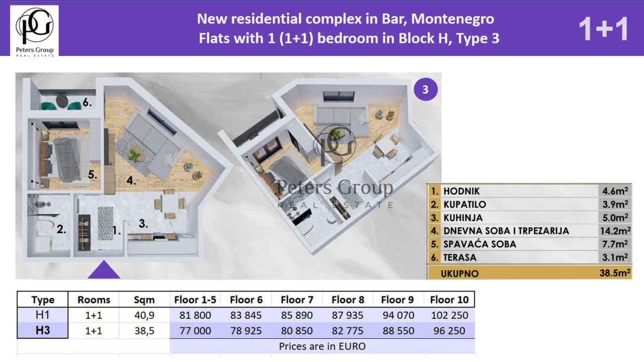 One-bedroom apartments in building H in a new complex near the beaches and the center of Bar are fo