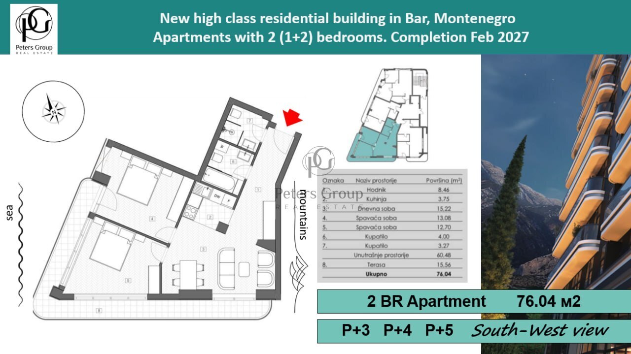 Two-Bedroom Apartments for Sale in a Premium-Class Building with a Pool in the Center of Bar