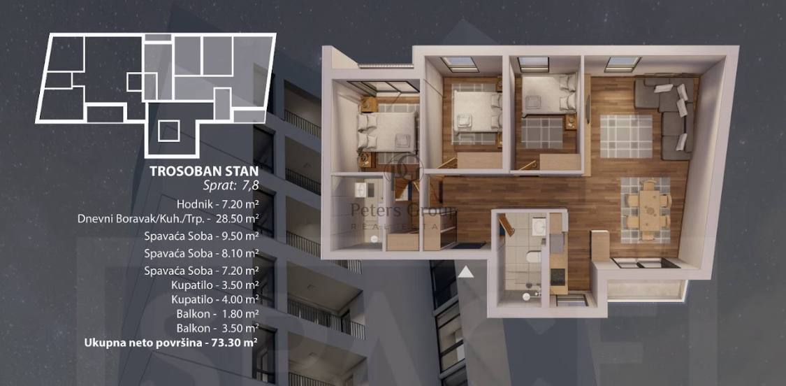 Three-Bedroom Apartment with Panoramic Sea and Mountain Views for Sale in a New Building in Bar