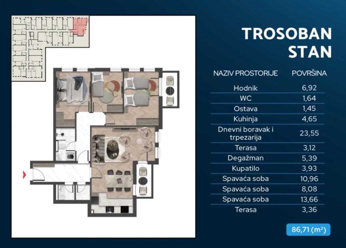 3 bedroom 87m2 apartment for sale in a building under construction in Bar, Cheluga