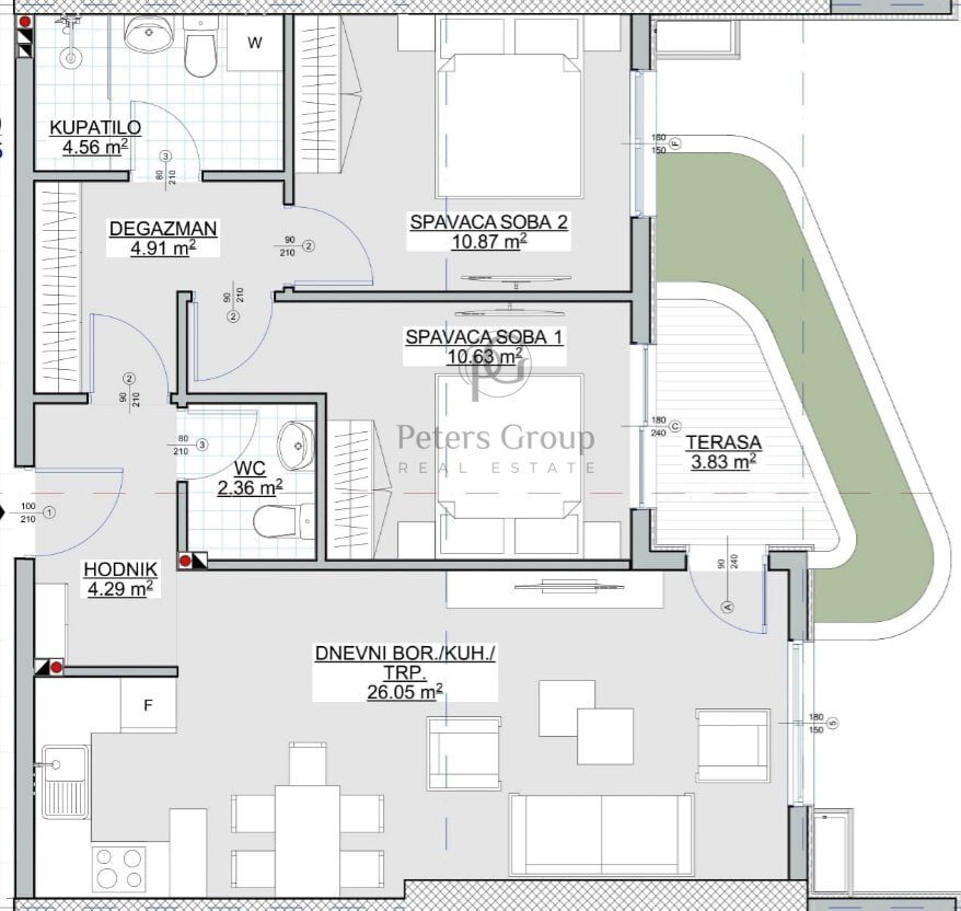 Modern 2BR Apartment with Terrace 500m from Bar Center