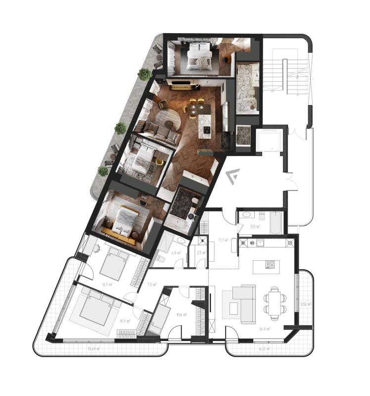 Apartment of 103 m2 for sale in a clubhouse under construction in a Bar