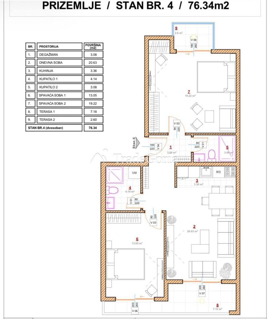 Пинеш, Ульцинь, 76 м², квартира с двумя спальнями, новостройка