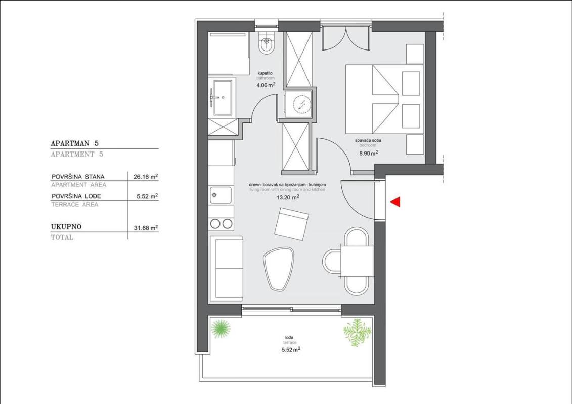 Studio apartment 32 m2 for sale 30 meters from the sea Meljine