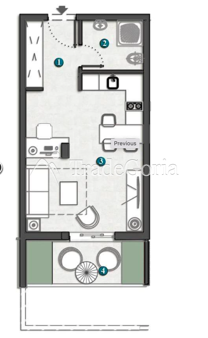 Studio with garden and terrace in a new complex with pool